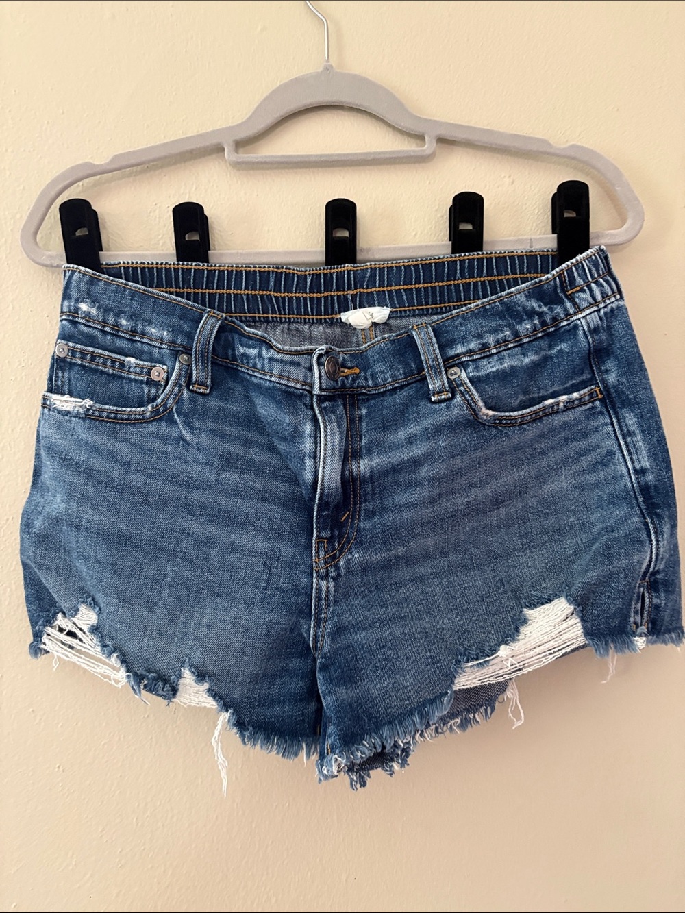 aerie Distressed Dark Blue Denim Jean Shorts